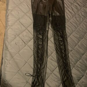 Black Lace-Up *Faux* Leather Pants